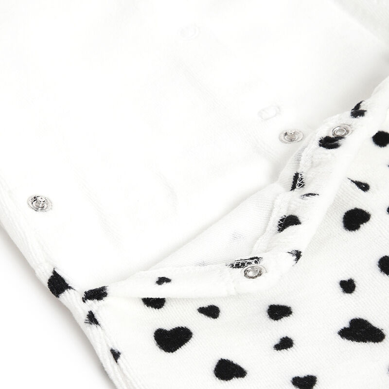 Girls White and Black Printed Nappy Opening Babysuit image number 3